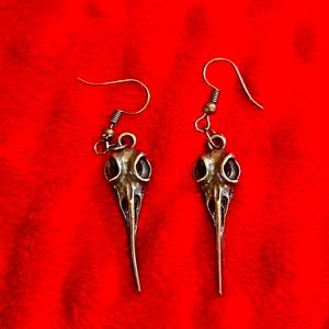 Bird Skull Dangle Earrings Goth Witchy Antique Bronze plated style